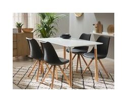 Produktbild von Beliani – Set of 2 Dining Chairs Black Faux Leather Seat Solid Wood Legs Light Wood Dakota