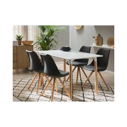 Bild von Beliani – Set of 2 Dining Chairs Black Faux Leather Seat Solid Wood Legs Light Wood Dakota