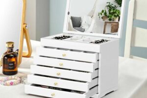 Produktbild von Mirrored Wooden Jewellery Box Chest Rings Necklaces Storage Organiser Cabinet