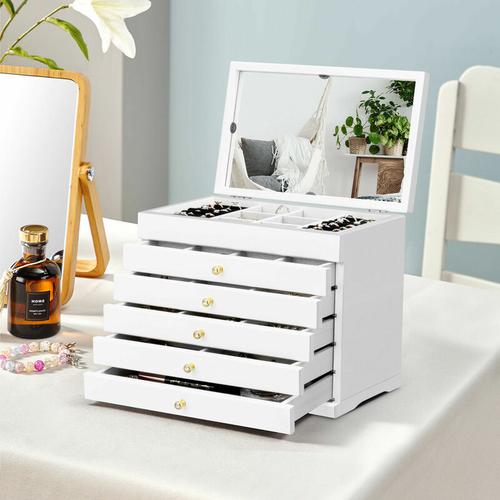 Bild von Mirrored Wooden Jewellery Box Chest Rings Necklaces Storage Organiser Cabinet
