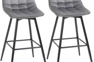Produktbild von Homcom – Set of 2 Velvet-Feel Bar Stools Kitchen Chairs with Metal Frame