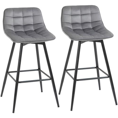 Produktbild von Homcom – Set of 2 Velvet-Feel Bar Stools Kitchen Chairs with Metal Frame