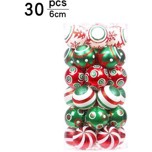 Bild von Set of 30 red and green Christmas baubles – 60 mm – Plastic – for hanging – Unbreakable plastic
