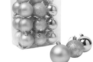 Produktbild von Assorted Shatterproof 60mm Christmas Tree Bauble Set (24 Pack) (One size (60mm)) (Silver)