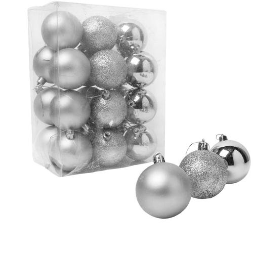 Bild von Assorted Shatterproof 60mm Christmas Tree Bauble Set (24 Pack) (One size (60mm)) (Silver)