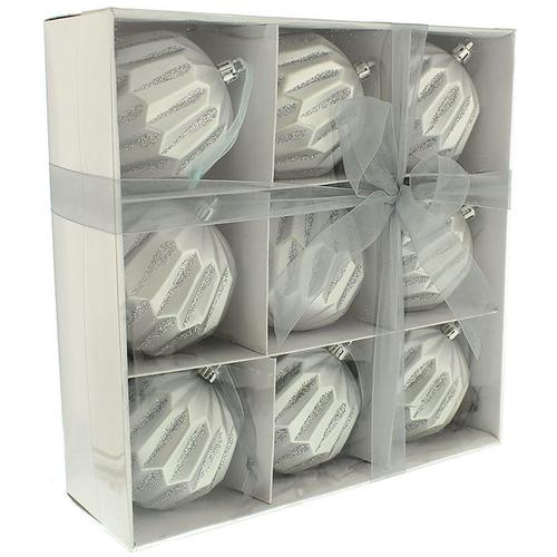 Bild von Decorated Christmas Baubles (Set Of 9) (One Size) (Matt Silver) – Christmas Shop