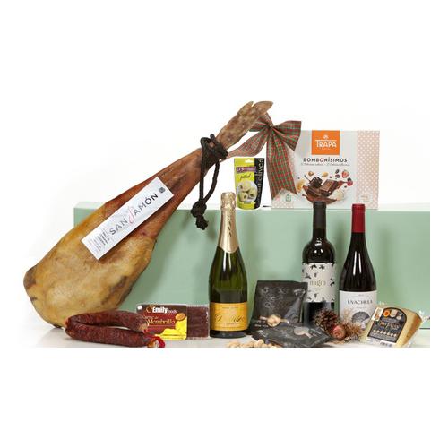 Bild von Spanish Hamper with Ham Iberico products Manchego Rioja and more