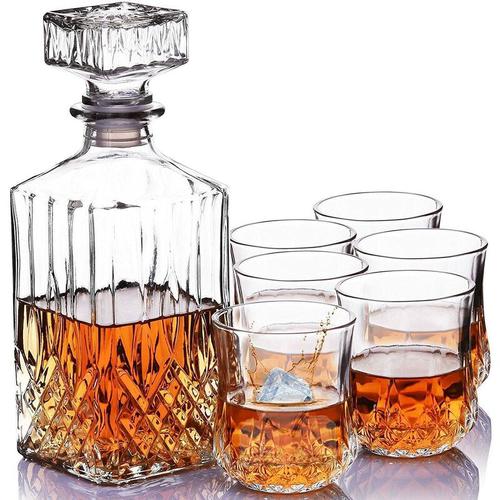 Produktbild von Marco Paul – 7pc Crystal Whisky Decanter Set with 6 Glasses (950ML)