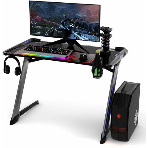 Bild von Costway – Gaming Computer Desk with USB Game Handle Rack, RGB LED Lights, Mouse Pad and Cup