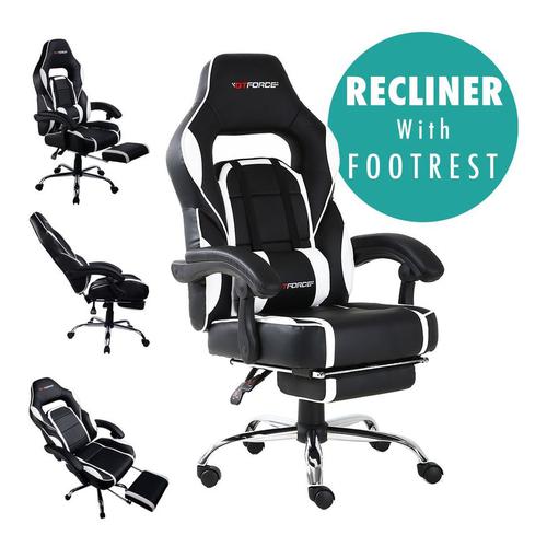 Bild von More4homes – GTFORCE PACE WHITE LEATHER RACING SPORTS OFFICE CHAIR IN BLACK AND WHITE