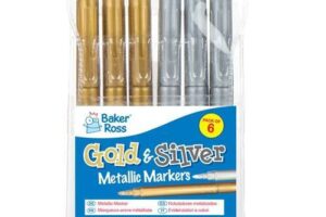 Bild von Baker Ross Gold & Silver Metallic Fibre Pens – Pack of 6. Broad Tip Markers. For Paper, Card, Glass and Plastic.