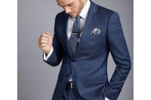 Produktbild von Hawes & Curtis Men’s Curtis Mid Blue Birdseye Slim Fit Suit Jacket