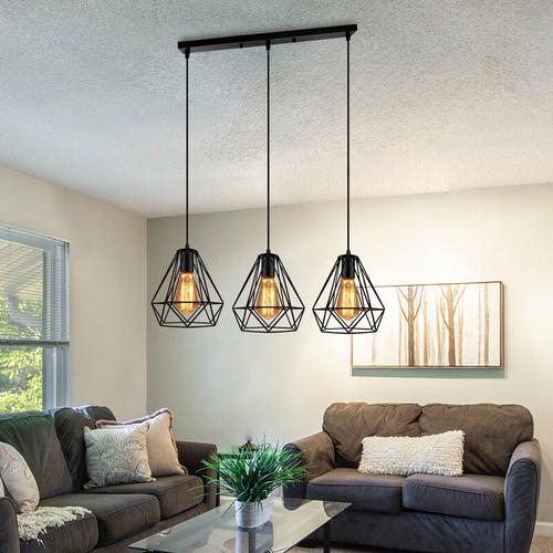 Bild von Industrial Pendant Light Ø20CM Retro Ceiling Light Black Vintage 3 Lights Chandelier Diamond