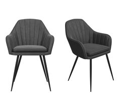 Bild von Set of 2 Grey Faux Leather Dining Tub Chairs with Black Legs – Logan