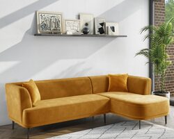 Bild von Mustard Yellow 3 Seater Corner Sofa in Soft Velvet – Cushions Included