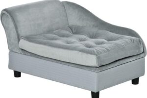 Produktbild von Pawhut – 76cm Pet Sofa w/ Storage Padding Cushion Wood Frame Dog Cat Grey