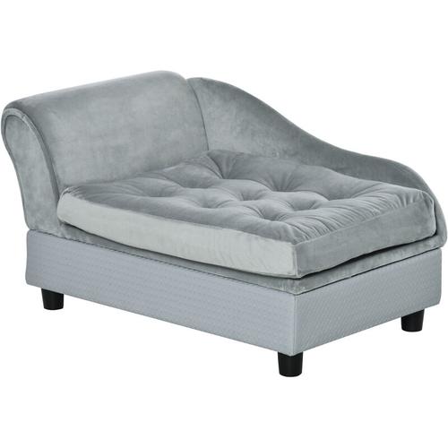 Bild von Pawhut – 76cm Pet Sofa w/ Storage Padding Cushion Wood Frame Dog Cat Grey