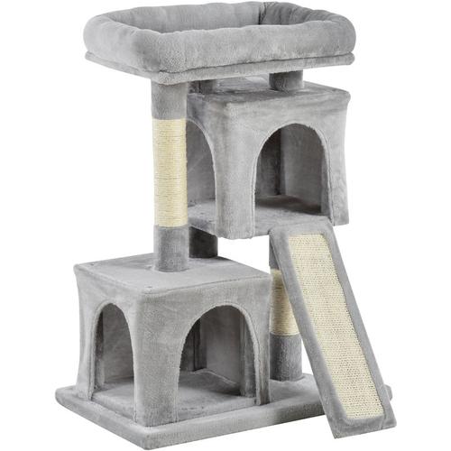 Bild von PawHut Cat Rest & Play Activity Tree w/ 2 House Perch Scratching Post Light Grey