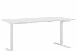 Bild von Beliani Manually Adjustable Desk White Wooden Tabletop Powder Coated Steel Frame Sit and Stand 160 x 72 cm Modern Design