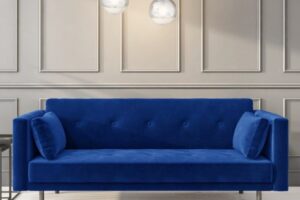 Bild von Velvet Sofa Bed in Navy Blue with Buttons- Seats 3 – Rory