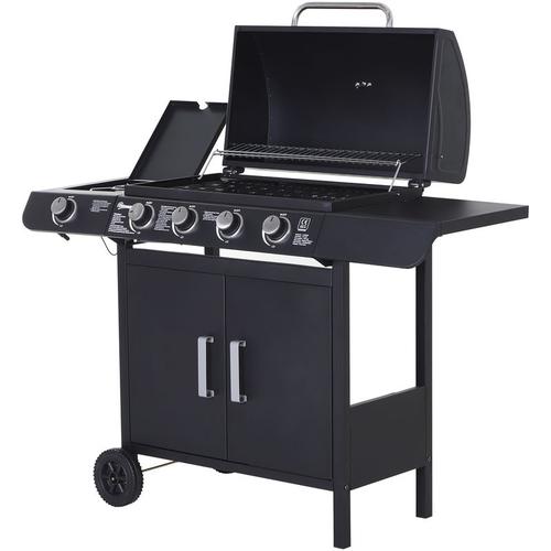 Bild von Steel 4+1 Gas BBQ Grill with Wheels Backyard Barbecue Portable – Black – Outsunny
