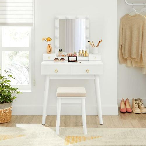 Bild von VASAGLE Dressing Table Set, Makeup Vanity Table with Mirror, 10 Light Bulbs, 3-Slot Removable