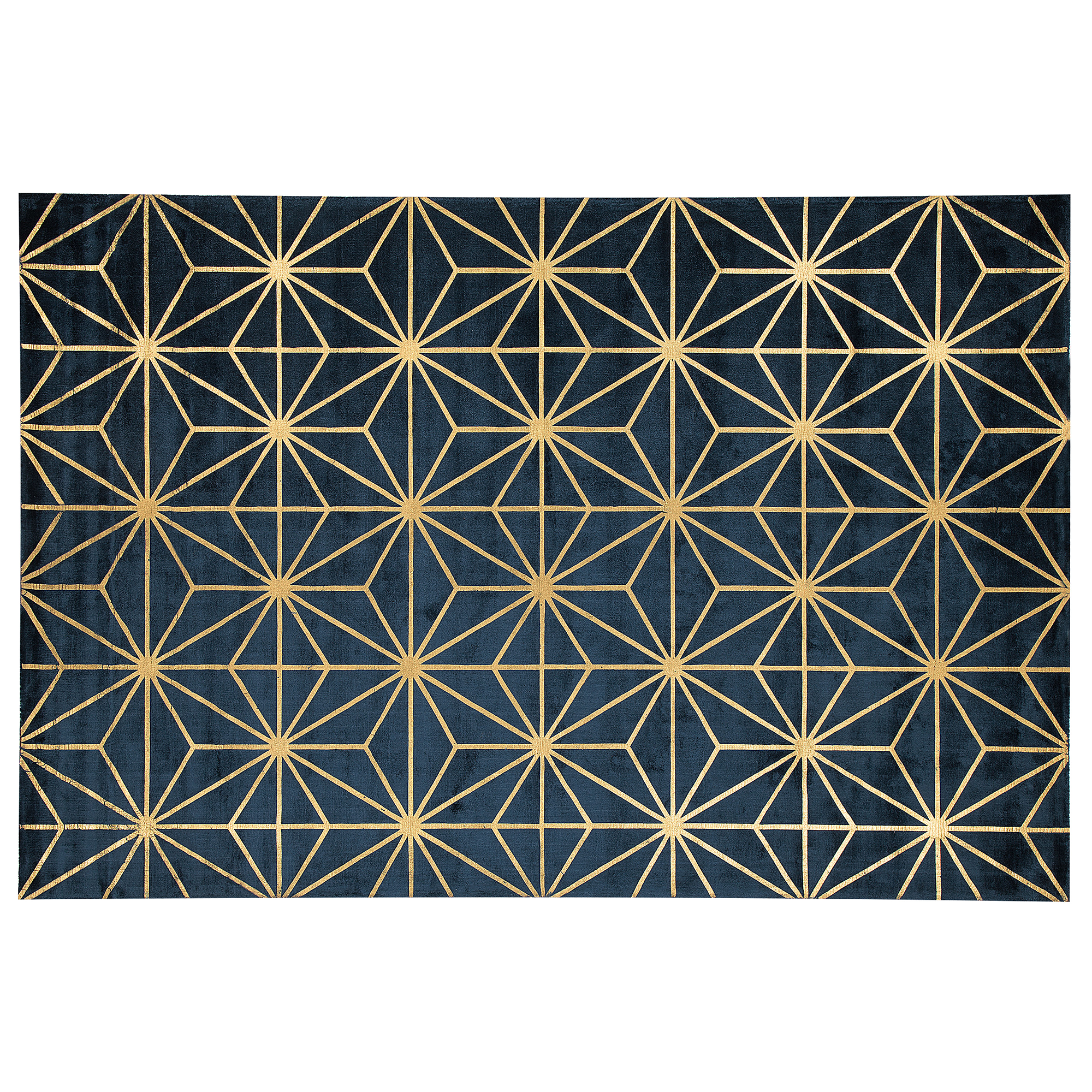Bild von Beliani Area Rug Blue with Gold Geometric Pattern Viscose with Cotton 160 x 230 cm Hand Woven Modern Glam Style Living Room Bedroom