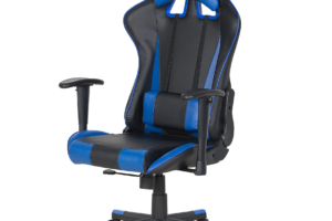 Produktbild von Beliani Gaming Chair Black Faux Leather with Blue Reclining Adjustable Armrests Height Lumbar Support Headrest Cushion Office Chair