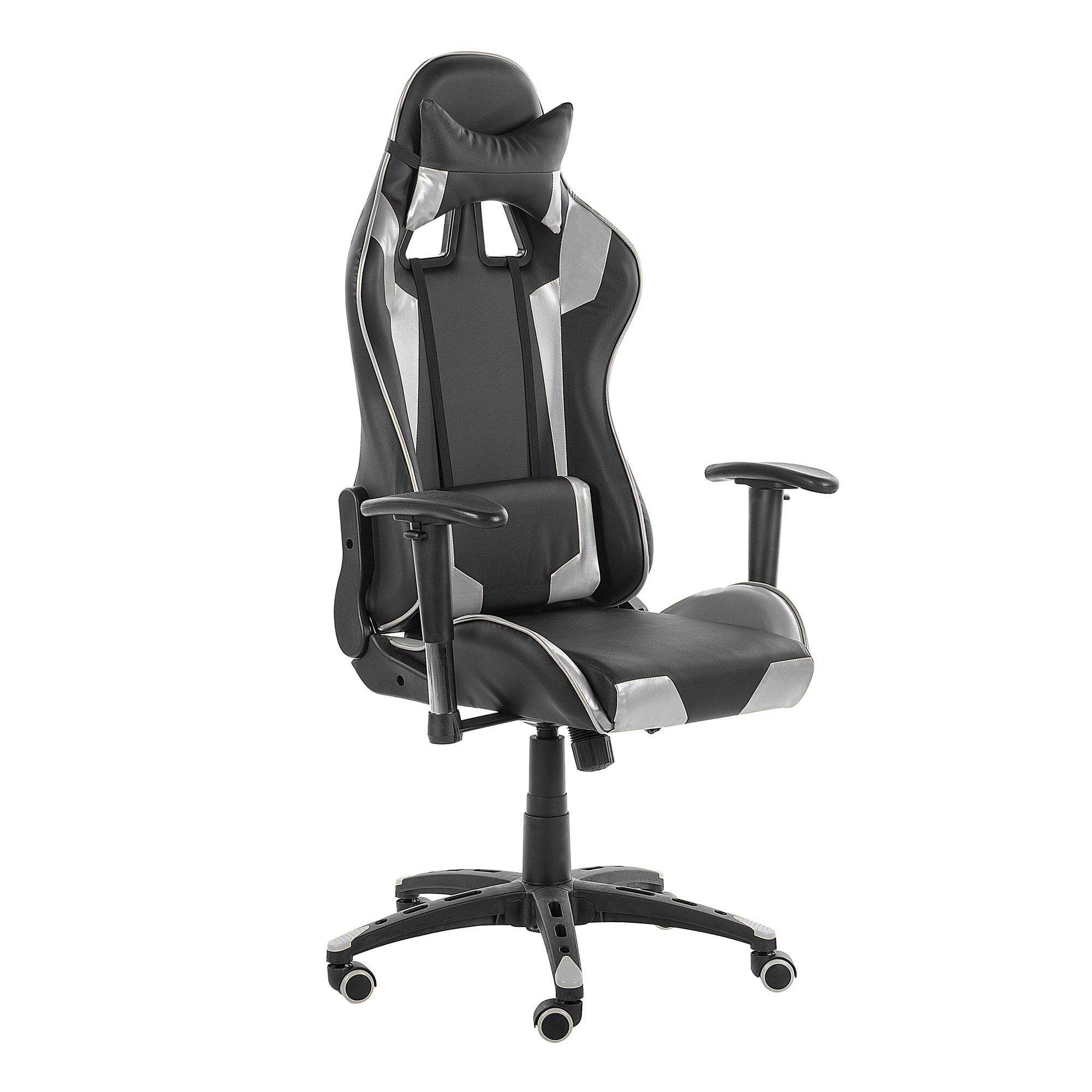 Produktbild von Beliani Gaming Chair Black and Silver PU Leather Swivel Adjustable Height