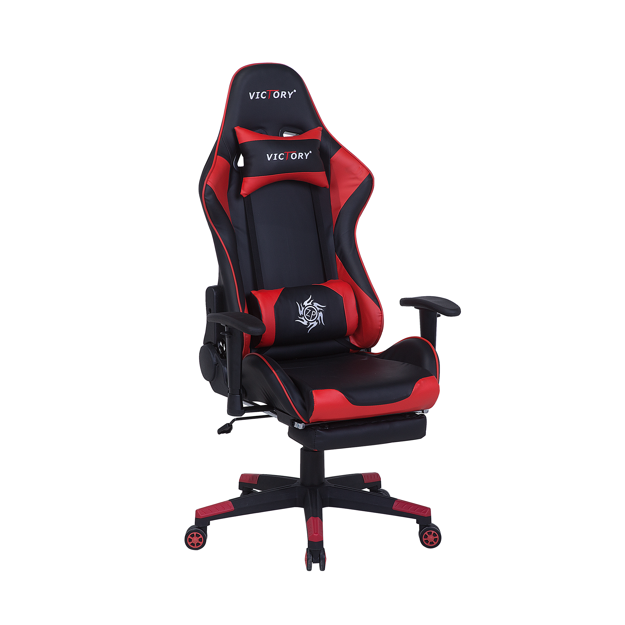 Produktbild von Beliani Gaming Chair Black Red Faux Leather Swivel Adjustable Armrests and Height Footrest Modern