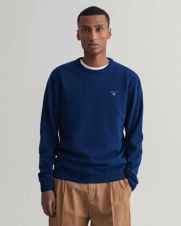 Bild von Gant Super Fine Lambswool Crew Neck Sweater – Blue – Gant Knitwear