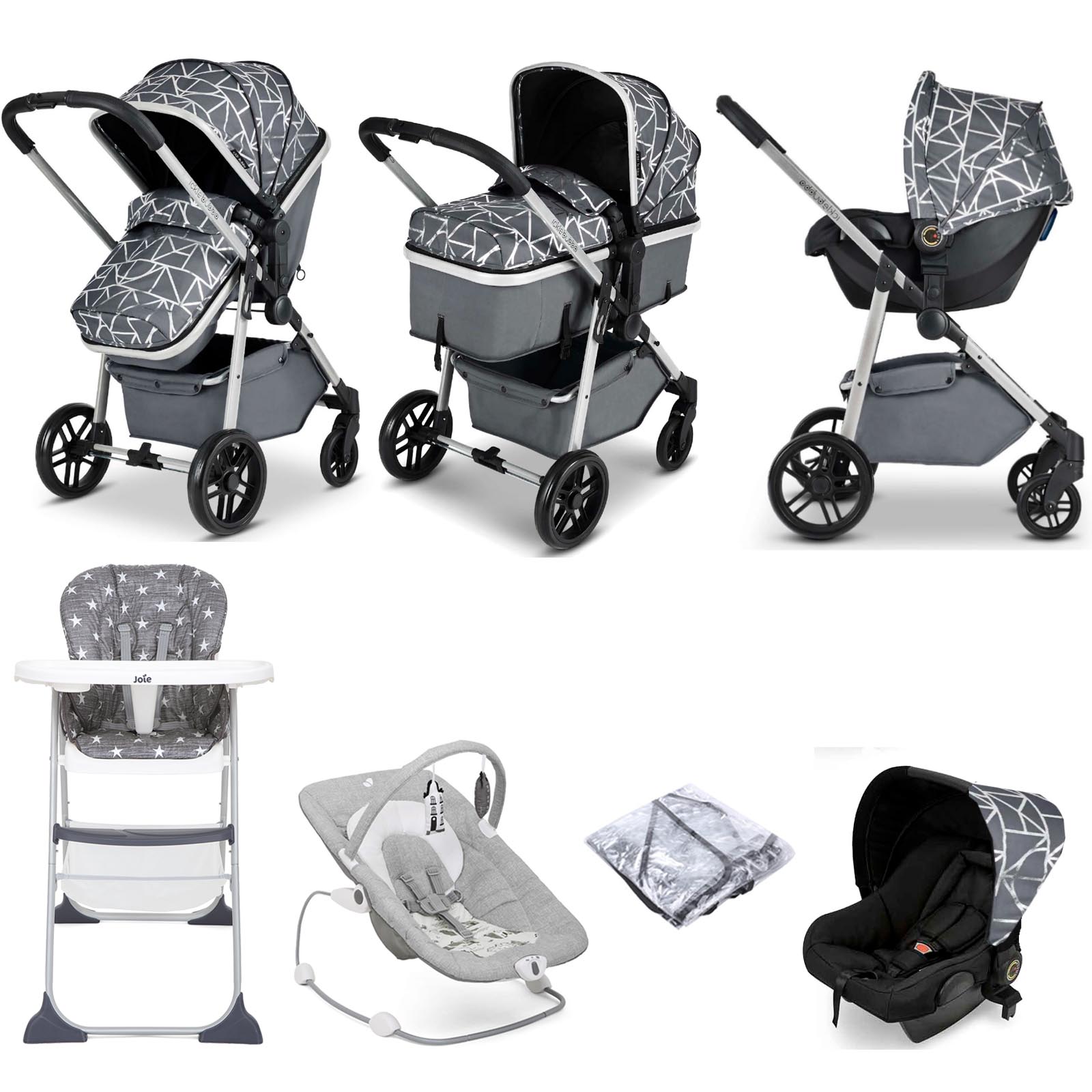 Produktbild von Ickle Bubba Moon 3 in 1 (Silver Chassis) Everything You Need Travel System Bundle – Sparkle