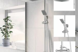 Produktbild von Bathroom Thermostatic Mixer Shower Set Square Chrome Twin Head Exposed Valve
