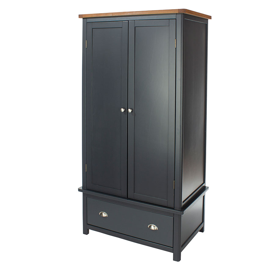 Bild von Stirling 2 Door 1 Drawer Wardrobe   Antique Oak Effect Wax   Carbon Grey   Self Assembly