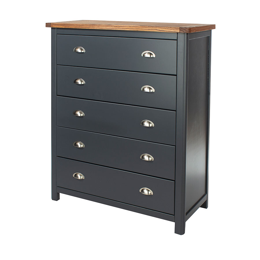 Bild von Stirling 5 Drawer Chest   Antique Oak Effect Wax   Carbon Grey   Self Assembly