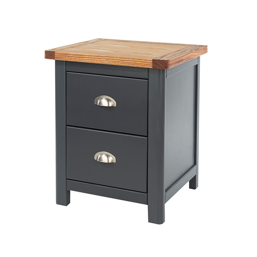 Bild von Stirling 2 Drawer Bedside Cabinet   Antique Oak Effect Wax   Carbon Grey   Self Assembly