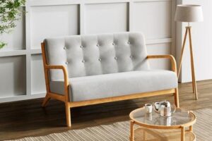 Produktbild von Retro Solid Wooden Frame Upholstered Tufted Armchair Button Accent Chair Sofa