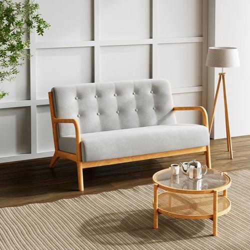 Bild von Retro Solid Wooden Frame Upholstered Tufted Armchair Button Accent Chair Sofa