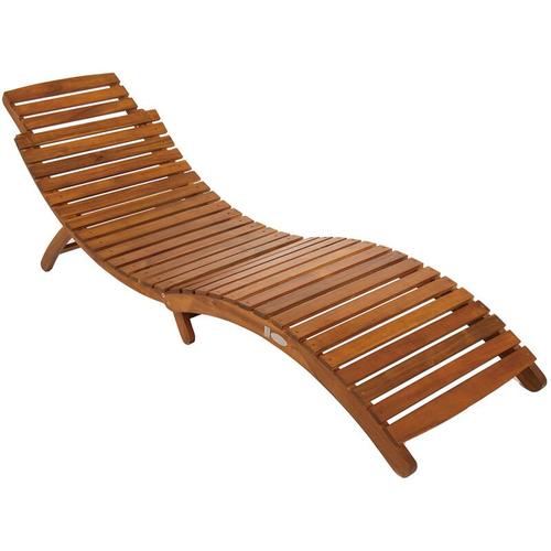 Bild von Charles Bentley Large Folding Curved Reclining FSC Wood Sun Lounger Patio Sunbed – Brown