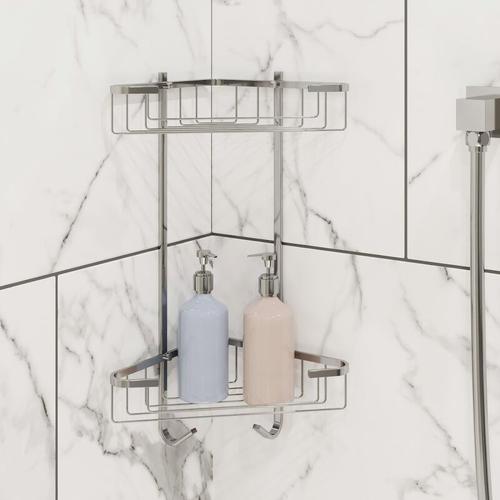 Bild von Bathroom Two Tier Corner Shower Bath Caddy Chrome Slotted Modern Storage Tidy