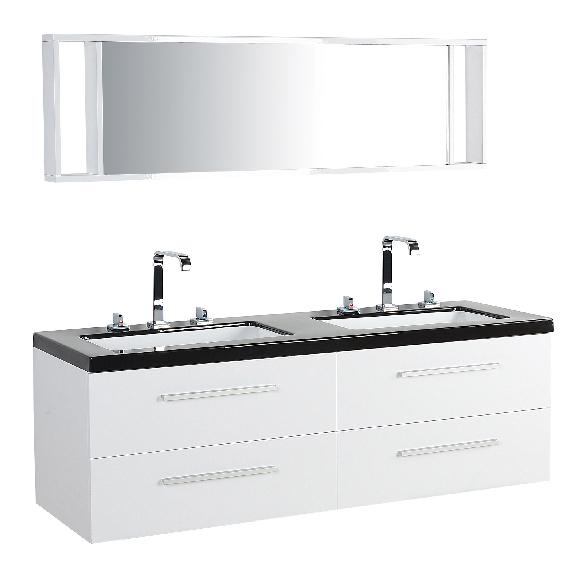 Bild von Beliani Bathroom Vanity Unit White and Black Drawers Mirror Modern