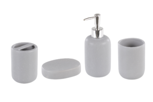 Produktbild von Beliani Bathroom Accessories Set Grey Ceramic Minimalistic Soap Dispenser Toothbrush Holder Tumblers