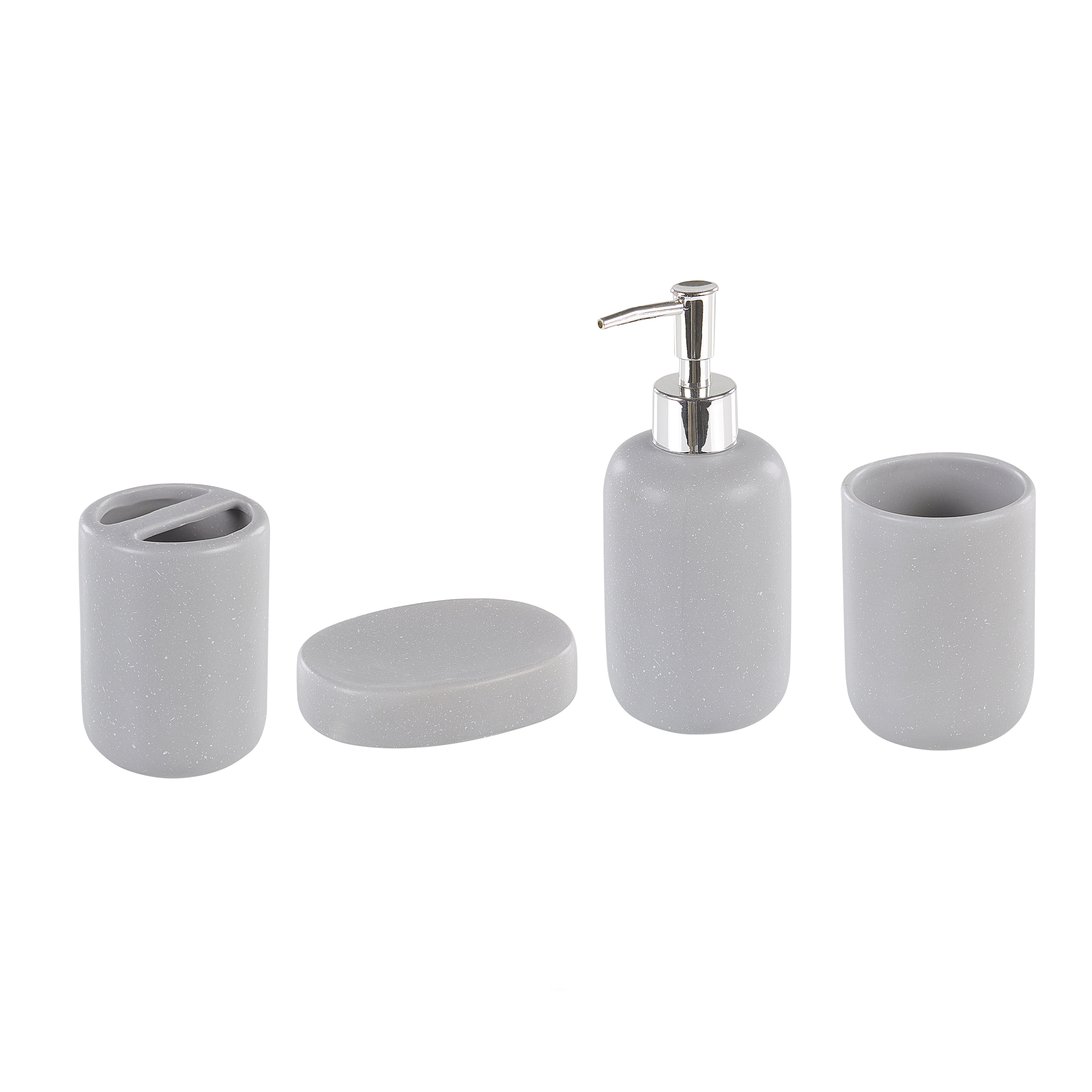 Produktbild von Beliani Bathroom Accessories Set Grey Ceramic Minimalistic Soap Dispenser Toothbrush Holder Tumblers