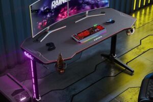Produktbild von Black PC Gaming Computer Desk with Full Mouse Pad 1400x600mm Home Office PC Desk with LED Lights