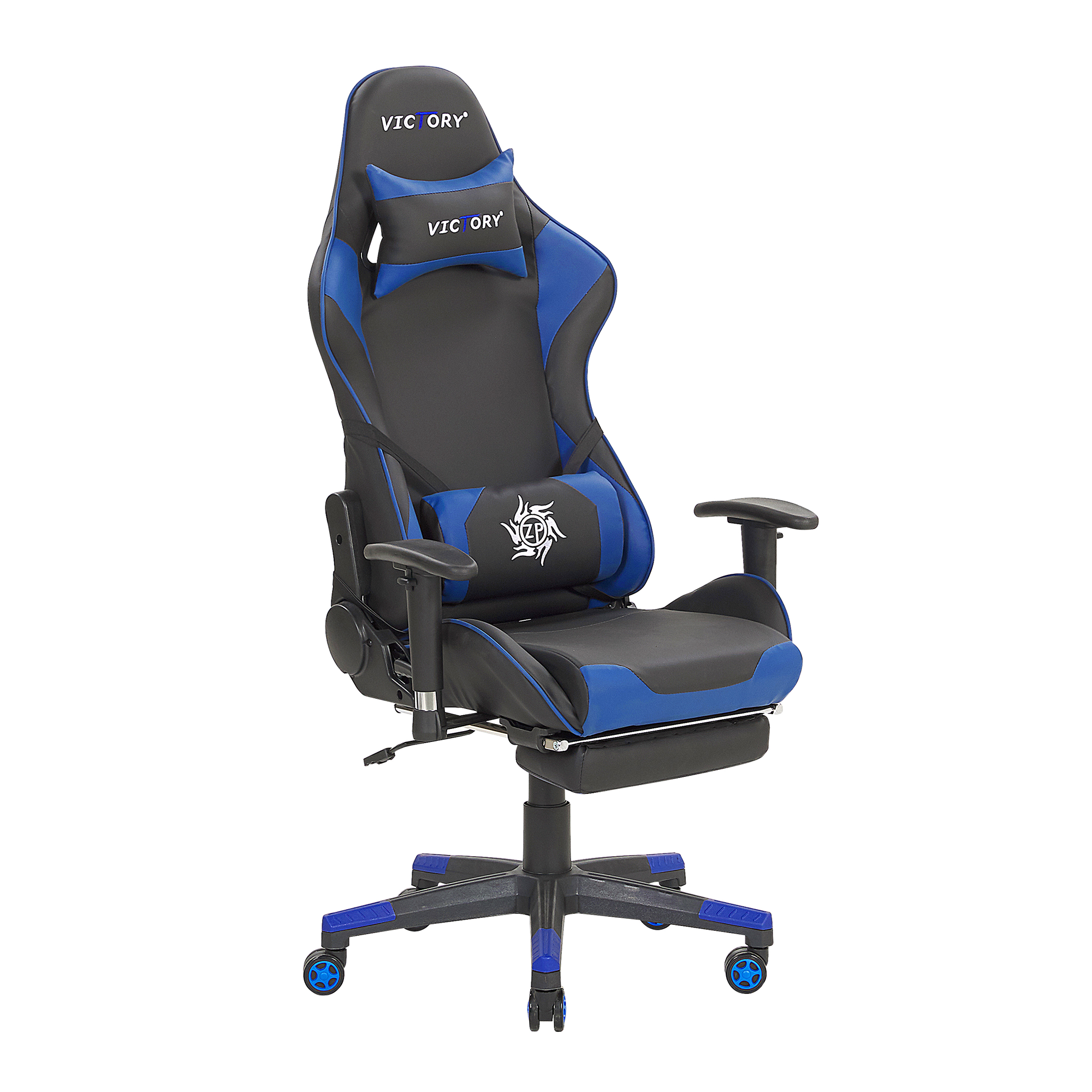 Bild von Beliani Gaming Chair Black and Blue Faux Leather Swivel Adjustable Armrests and Height Footrest Modern