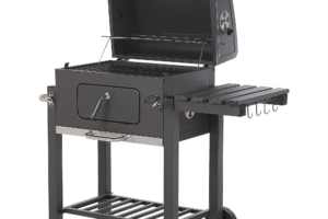 Produktbild von Beliani Charcoal BBQ Grill Grey Stainless Steel with Lid Wheeled Cooking Grate Warming Grate 2 Shelves Removable Ash Tray