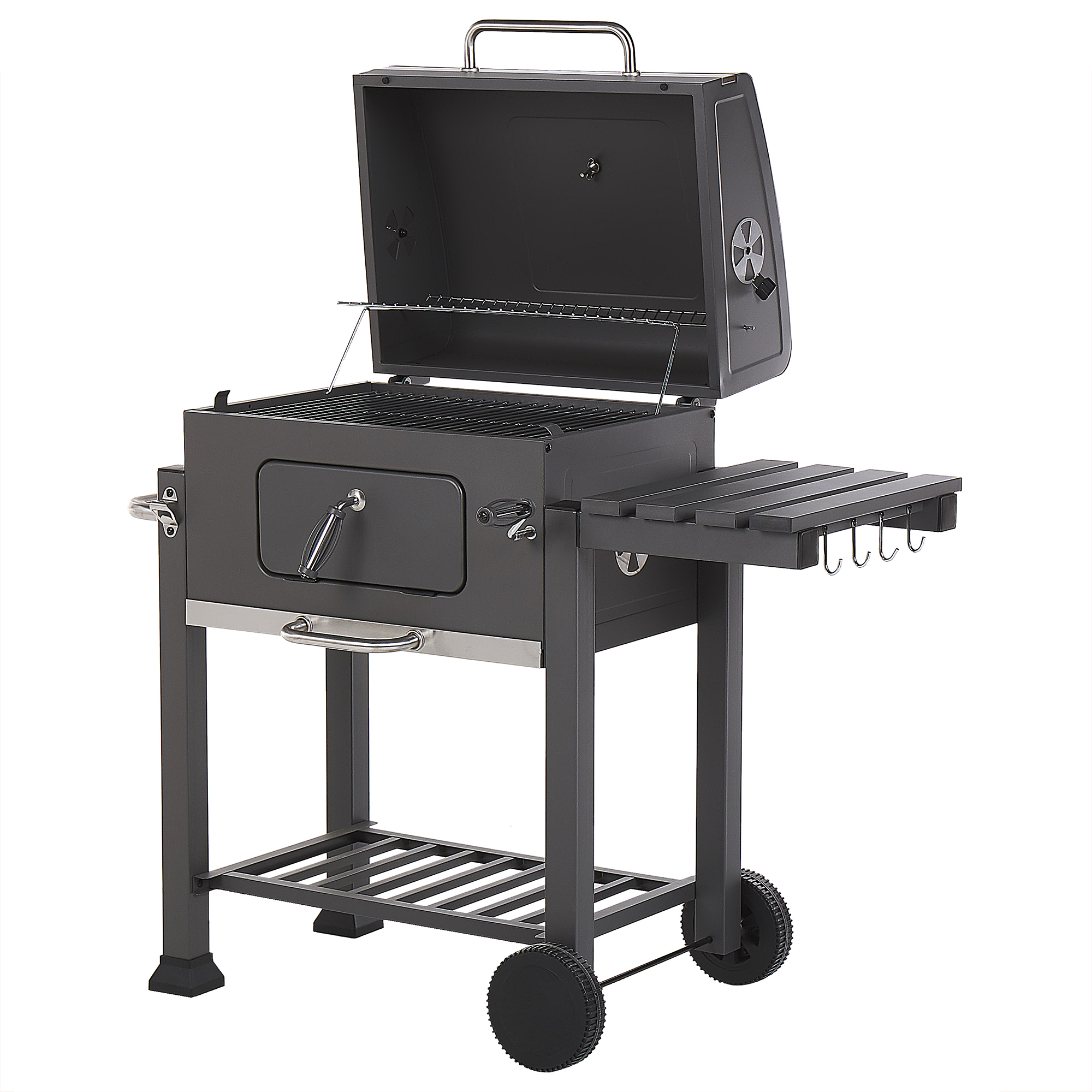 Produktbild von Beliani Charcoal BBQ Grill Grey Stainless Steel with Lid Wheeled Cooking Grate Warming Grate 2 Shelves Removable Ash Tray