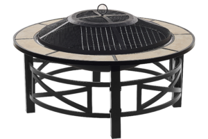 Produktbild von Beliani Outdoor Fire Pit Black with Beige Still Ceramic Round Base Accessories Garden BBQ