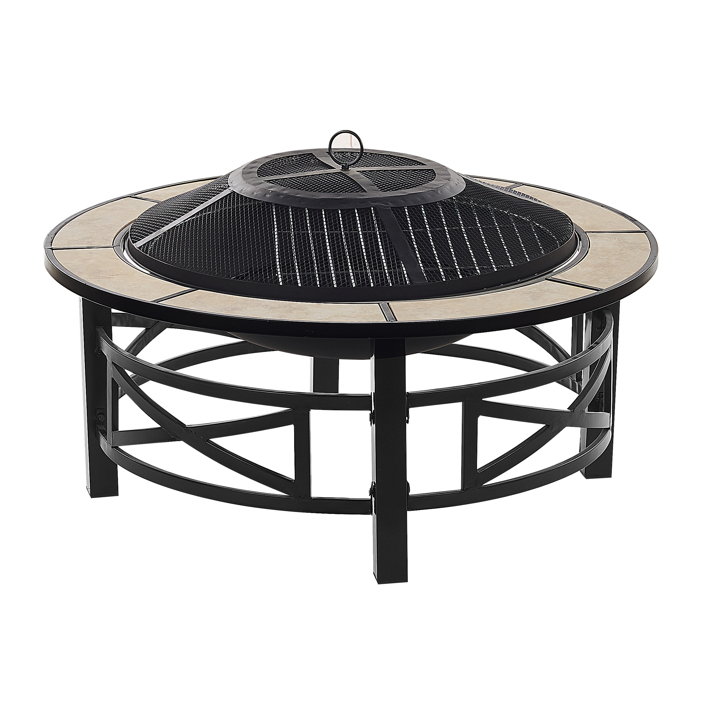 Produktbild von Beliani Outdoor Fire Pit Black with Beige Still Ceramic Round Base Accessories Garden BBQ