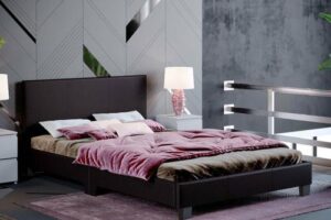 Produktbild von Home Discount – Lisbon 4ft Small Double Faux Leather Bed Frame, Brown, 190 x 120 cm